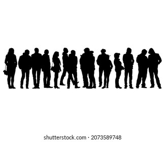 Big crowds people on street. Isolated silhouette on a white background