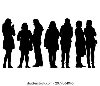 Big crowds people on street. Isolated silhouette on a white background