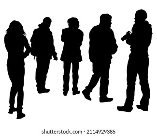 Big crowds people on street. Isolated silhouette on a white background