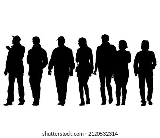 Big crowds people on street. Isolated silhouette on a white background