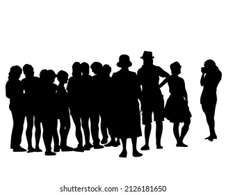 Big crowds people on street. Isolated silhouette on a white background