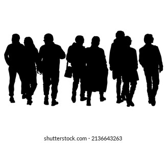Große Menschenmengen Menschen auf der Straße. Einzige Silhouette auf weißem Hintergrund