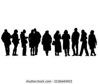 Big crowds people on street. Isolated silhouette on a white background