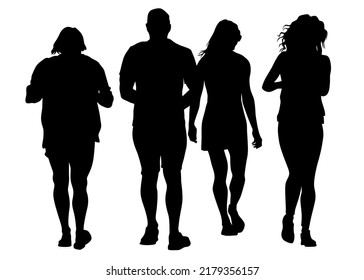 Big crowds people walking on white background