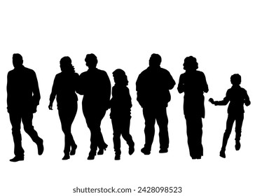 Big crowds people walking on white background