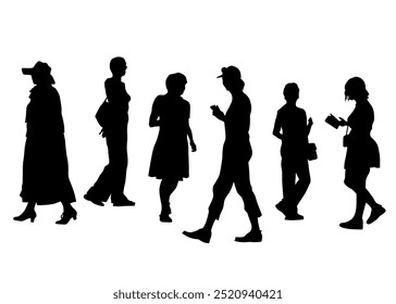Big crowds people walking on white background