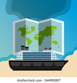 big cruise and city map icons. colroful design. travel and tourism concept. vector illustration
