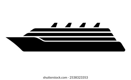 Gran icono de crucero. Buque de pasajeros. Silueta negra. Vista lateral. Vector simple ilustración gráfica plana. Objeto aislado sobre fondo blanco. Aislar.