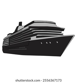 Big cruise ship clip art. Flat monochrome vector illustration	