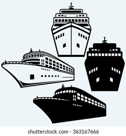 Big cruise ship. Isolated on blue background. Vector silhouettes