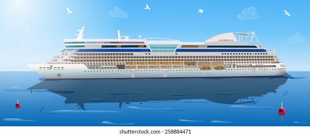 Big cruise ship in ocean. EPS 10 format.