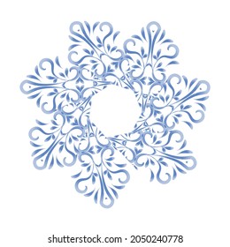 Big crystal snowflake of blue gradient color on white background, isolated, unique snowflake, vector illustration, winter, snowfall, frost, snowflake logo icon, winter snow design