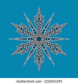 Big crystal snowflake in flat style on transparent background. Christmas ornament