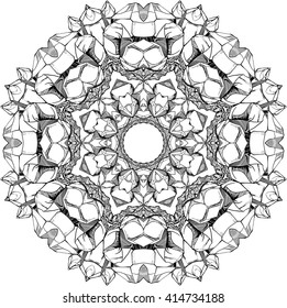 Big crystal. Vector illustration isolated on white background. circular pattern, Mandala,coloring books for children and adults, black and white,  ink, pen, handmade