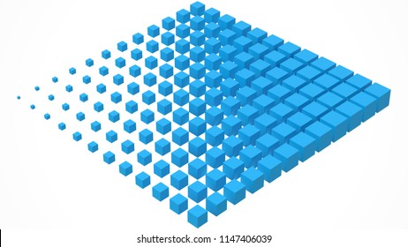 Big Cube Scructure Dissolving To Small Cubes. 3d Style Vector Illustration.