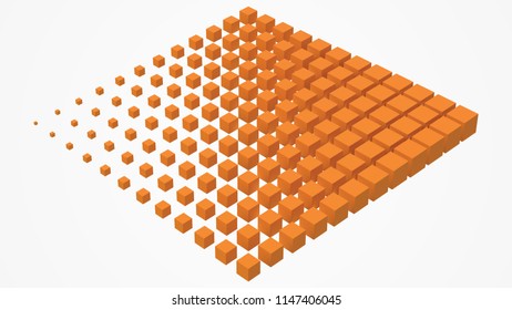 big cube scructure dissolving to small cubes. 3d style vector illustration.
