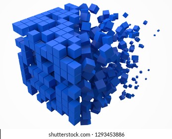 big cubic data block. made with smaller blue cubes. 3d pixel style vector illustration. suitable for blockchain, technology, computer and abstract themes.