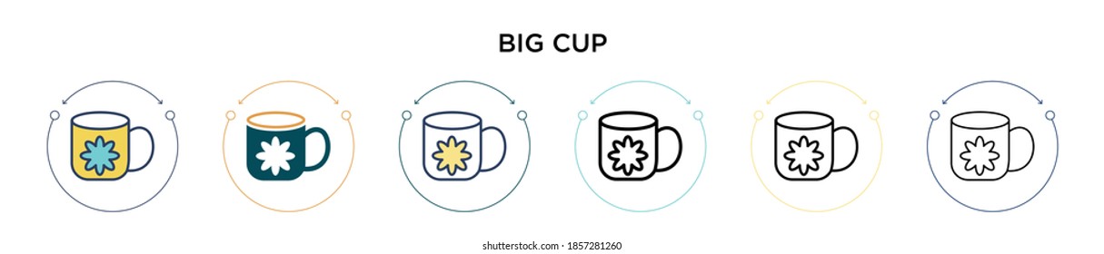 Big cup icon in filled, thin line, outline and stroke style. Vector illustration of two colored and black big cup vector icons designs can be used for mobile, ui, web