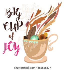 Big Cup of Joy- concept card with cup of tea or coffee-stock vector