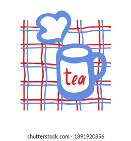Big cup of tea and cartoon bubble. Hand drawn cartoon collection. Vector illustration.