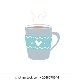 big cup with tea or coffe, flat design vector illustration hand drawing. cartoon.
