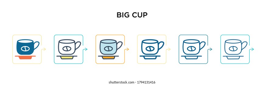 Icono vector de copa grande en 6 estilos modernos diferentes. Negro, dos iconos de la copa grande de color diseñados en el estilo relleno, contorno, línea y trazo. La ilustración vectorial se puede usar para web, móvil, ui