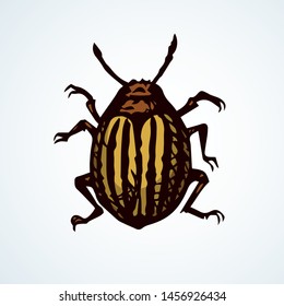 Big cute brown spearman shape on light white paper space for text. Freehand outline dark yellow color hand drawn beige emblem logo pictogram label sketchy in art retro style. Closeup micro detail view