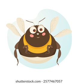 Big, cute, cartoon bumblebee. Vector illustration for postcard, poster, banner, cover.