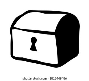 Big cute closeup wood ornate ship furniture on light white paper text space backdrop. Outline black ink pen hand drawn keyhole concept object emblem design. Closeup view historic past art doodle style