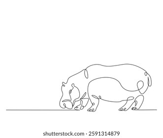 Big cute hippo simple line art illustration. Continuous one line draw of hippopotamus design.