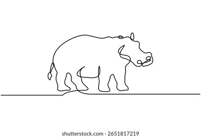 Ilustração de arte de linha simples de hipopótamo grande bonito. Um desenho contínuo de uma linha de design de hipopótamo, Ícone selvagem selvagem selvagem animal vetor.