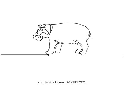 Ilustração de arte de linha simples de hipopótamo grande bonito. Um desenho contínuo de uma linha de design de hipopótamo, Ícone selvagem selvagem selvagem animal vetor.