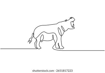 Ilustração de arte de linha simples de hipopótamo grande bonito. Um desenho contínuo de uma linha de design de hipopótamo, Ícone selvagem selvagem selvagem animal vetor.