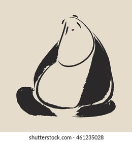 Big cute Panda. Hand drawn panda bear sitting. Vector flat illustration.