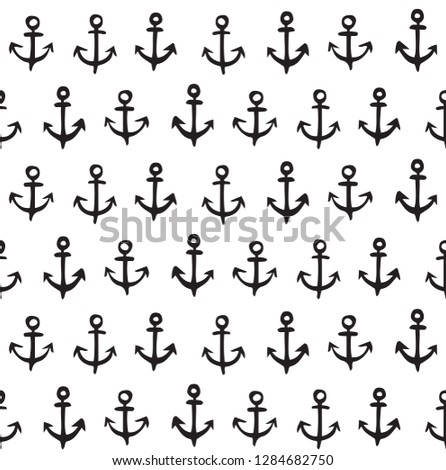 Big cute rough iron anchor on light water fond. Freehand outline dark ink hand drawn concept sign design emblem sketchy in ancient art scribble etching print style pen on paper space