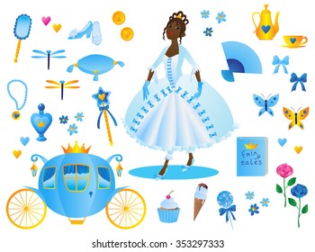 Big cute vector set of afro princess stuff