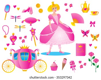 Big cute vector set of princess stuff