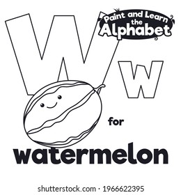 Big and cute watermelon, ready for its grammar lesson, also ready to be colored during alphabet learning of letter W.