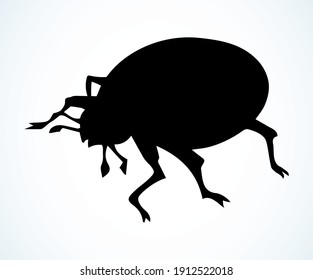 Big cute wild Coccinellidae flea element set on light paper text space backdrop. Dark ink hand drawn bio eco emblem insignia design modern art contour engrave print style. Close up macro detail view