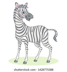 Big cute zebra stands. In cartoon style. Isolated on white background. Vector illustration.