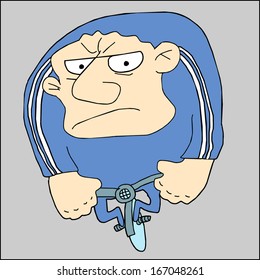 Big cyclist with angry face