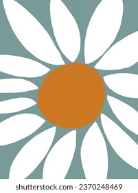 Big daisy on green background for web banner, branding package, fabric print, wallpaper, social media post, doodle, notes, covers, wall decor, templates