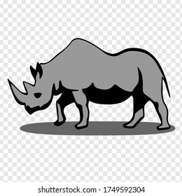 Big dangerous vector rhinoceros on transparent background. Monochrome isolated image. Logo, symbol & background. Abstract graphic design