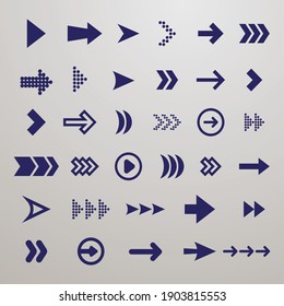 Big dark blue arrows flat icon set.Modern abstract simple cursors, pointers and direction buttons vector illustration collection. web design and digital graphic elements concept