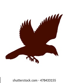Big dark crow on white backdrop. Hand drawn image sketchy in art scribble retro style. Closeup side view with space for text