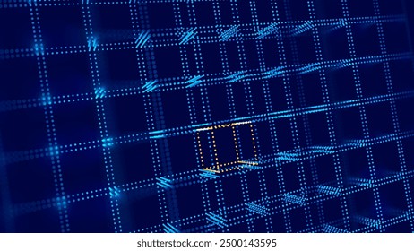 Cubos 3D de Big Data Fondo de concepto de servidor de computadora cuántica. Concepto de bloques de cubos de blockchain 3D. Cubos Abstractas del núcleo de datos. Inteligencia Artificial Elemento de Diseño HUD.