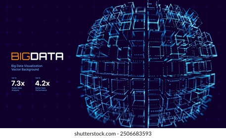 Big Data 3D Cubes Quantum Computer Server Concept Background. 3D Blockchain Cube Blocks Concept. Data Core Abstract Cubes. Artificial Intelligence HUD Design Element.