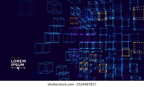 Big Data 3D Digital Cubes Quantum Computer Server Concepto de fondo. Concepto de bloques de cubos de blockchain 3D. Cubos Abstractas del núcleo de datos. Diseño de presentación de Inteligencia Artificial. Ilustración vectorial.