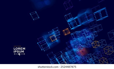 Big Data 3D Digital Cubes Quantum Computer Server Concept Background. 3D Blockchain Cube Blocks Concept. Data Core Abstract Cubes. Artificial Intelligence Presentation Design. Vector Illustration.