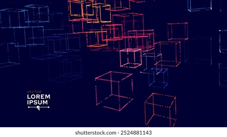 Big Data 3D Digital Cubes Quantum Computer Server Concepto de fondo. Concepto de bloques de cubos de blockchain 3D. Cubos Abstractas del núcleo de datos. Diseño de presentación de Inteligencia Artificial. Ilustración vectorial.